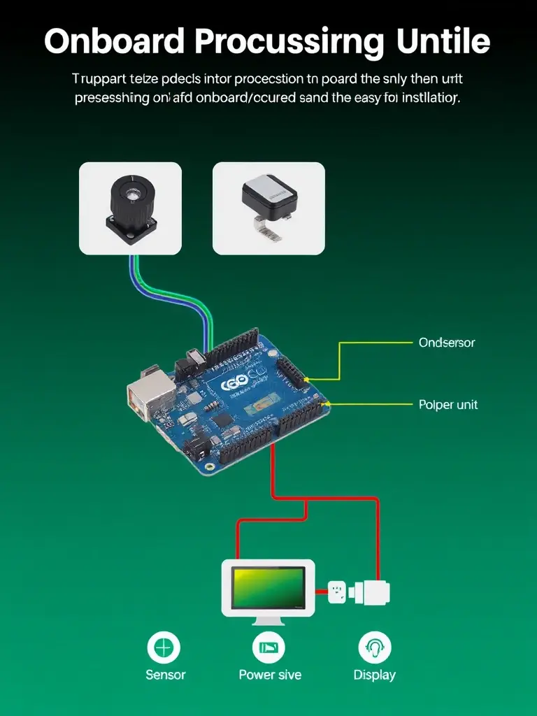 A clear diagram illustrating the onboard processing unit, showing its connections to the sensor, power source, and display unit. The diagram should emphasize the unit's compact size and ease of installation.